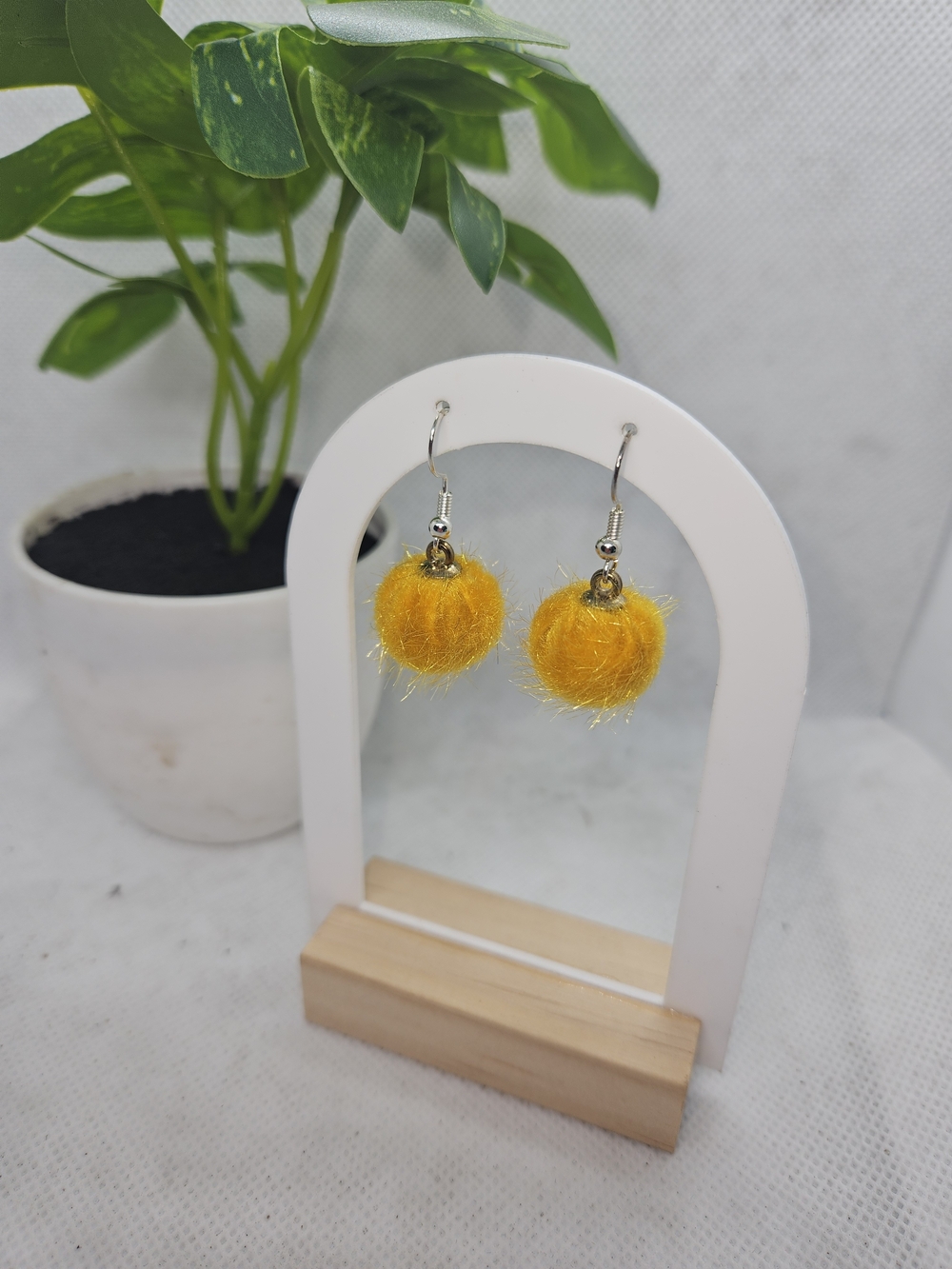 Yellow Fuzzy Pom Drop Earrings - Women's Fashion Earrings